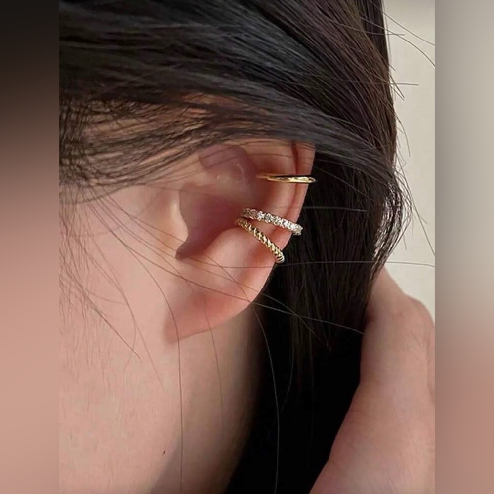 Ear Cuff Trio - Silver Toned‎ Crystal & Textured Wraps